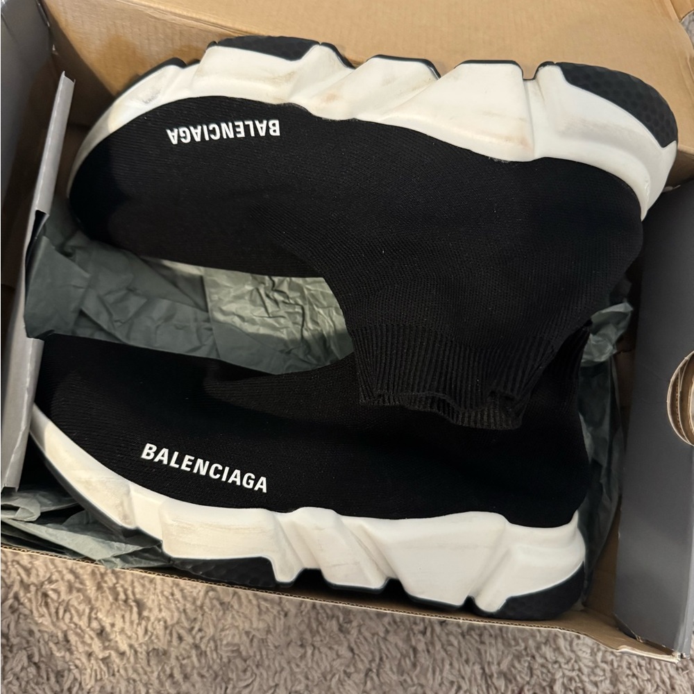 Balenciaga Men's Black and White Sock Sneakers